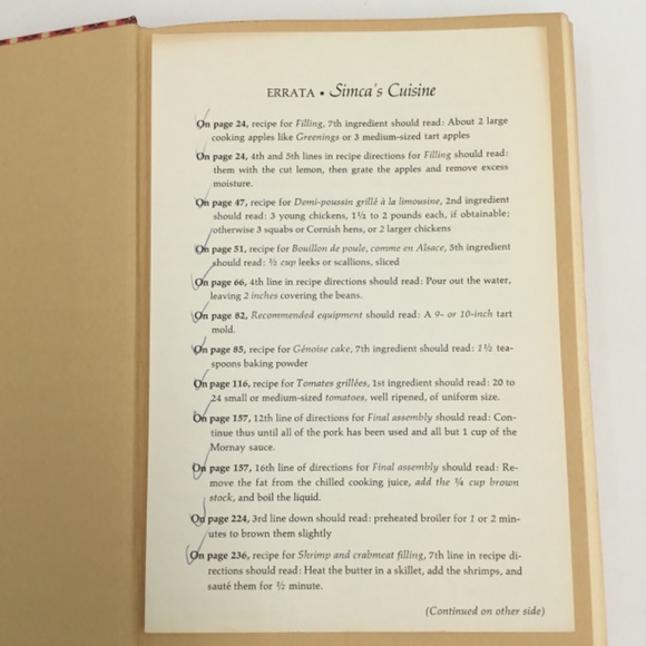 1972 Simca's Cuisine First Edition Cook Book By Simone Beck With Errata - Picture 4 of 12